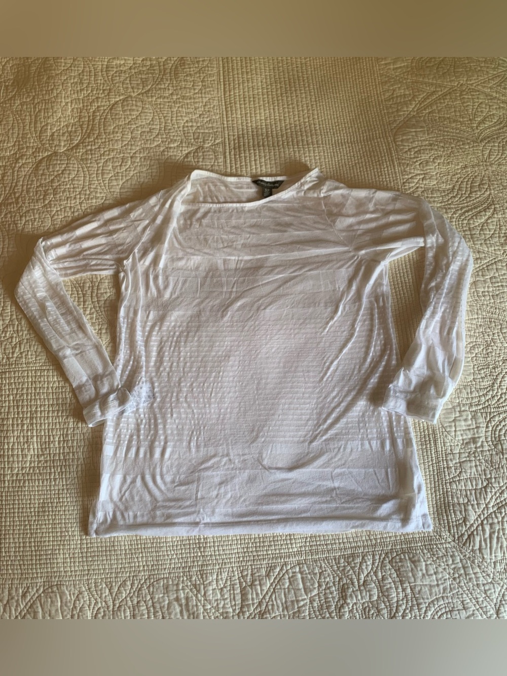 Tommy Bahama White Striped Burnout Long-Sleeve Top